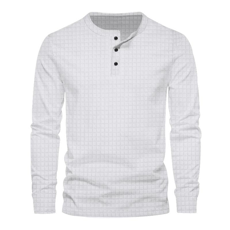 Men's Casual Waffle Henley Collar Slim Fit Long Sleeve Pullover Sweatshirt 87404419M