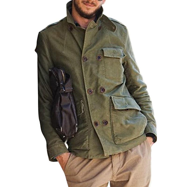 Men's Vintage Solid Color Lapel Multi Pocket Jacket 81849528Y