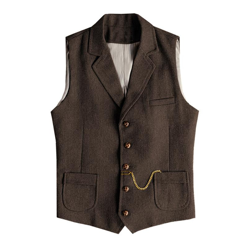 Men's Retro Herringbone Lapel Slim Fit Single Breasted Suit Vest (Chain Excluded) 36645703M