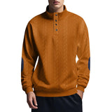 Men's Casual Jacquard Button Stand Collar Patchwork Long Sleeve Sweatshirt 73358660M