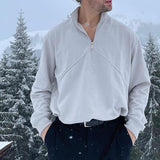 Men's Solid Zipper Stand Collar Long Sleeve Loose Sweatshirt 65662506Z