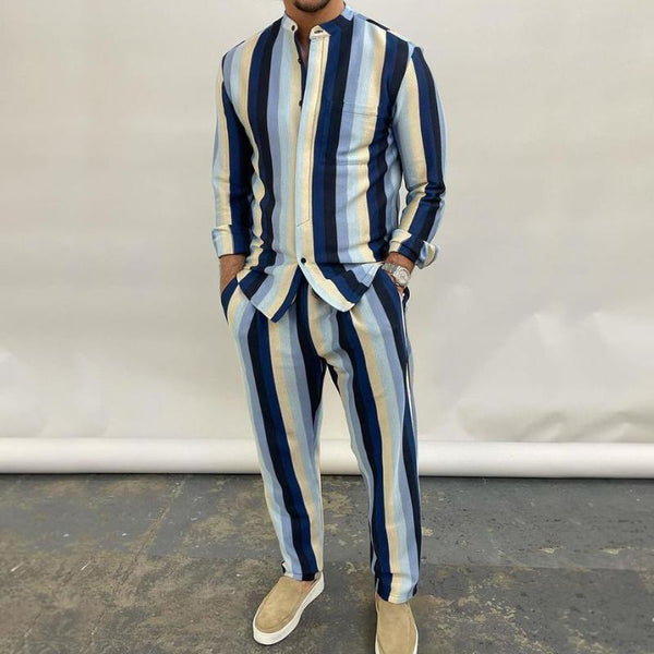 Men's Retro Casual Striped Long-sleeved Two-piece Set 19037243TO