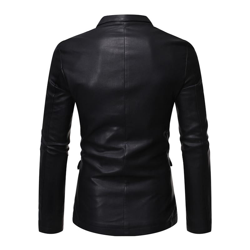 Men's Vintage Lapel Single Breasted Slim Leather Blazer 50170555M