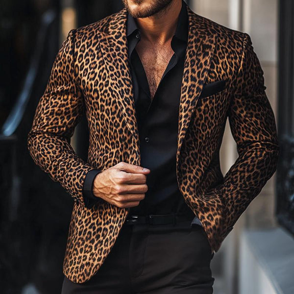 Men's Vintage Casual Leopard Print Single Breasted Blazer 80885986TO