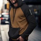 Men's Casual Color Block Pocket Long Sleeve Hooded Sweatshirt 78408987Y