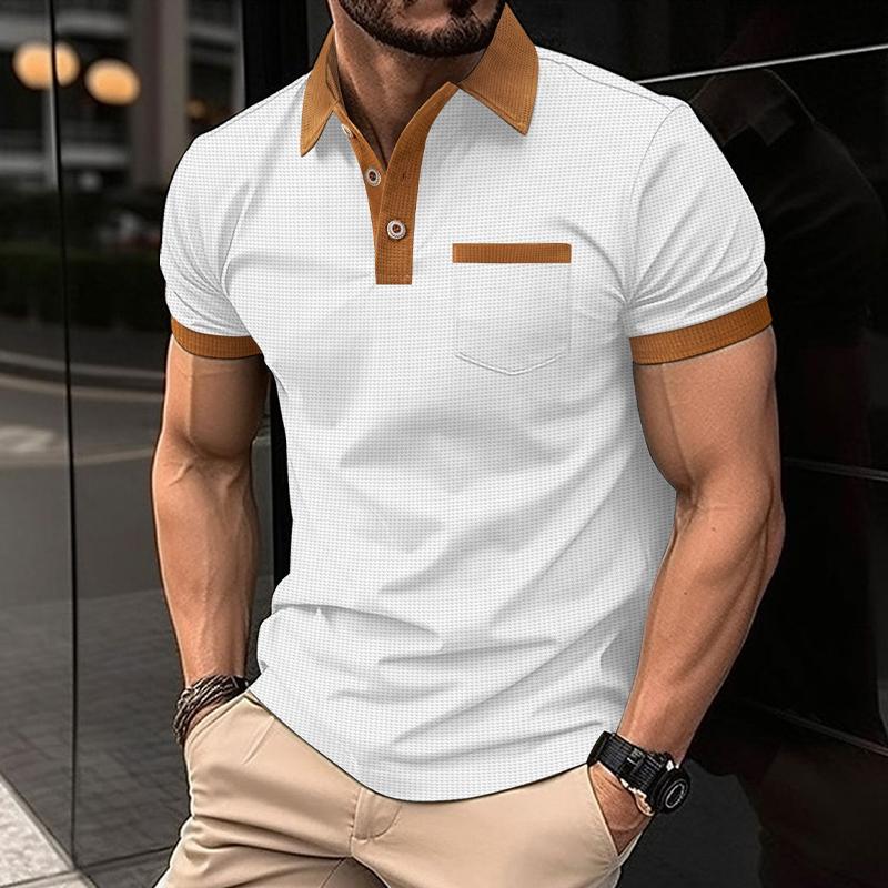 Men's Waffle Color Block Short Sleeve Button-Up T-Shirt 58684753X