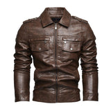 Men's Casual Lapel Leather Motorcycle Jacket 72693764X