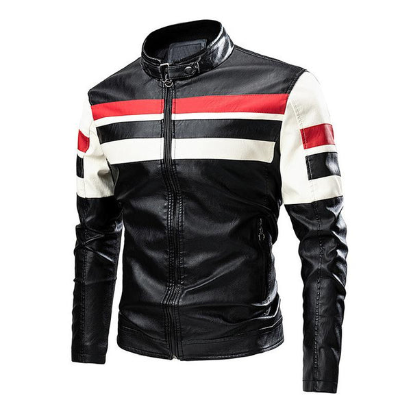 Men's Stylish Patchwork Motorcycle Leather Jacket 96255758U