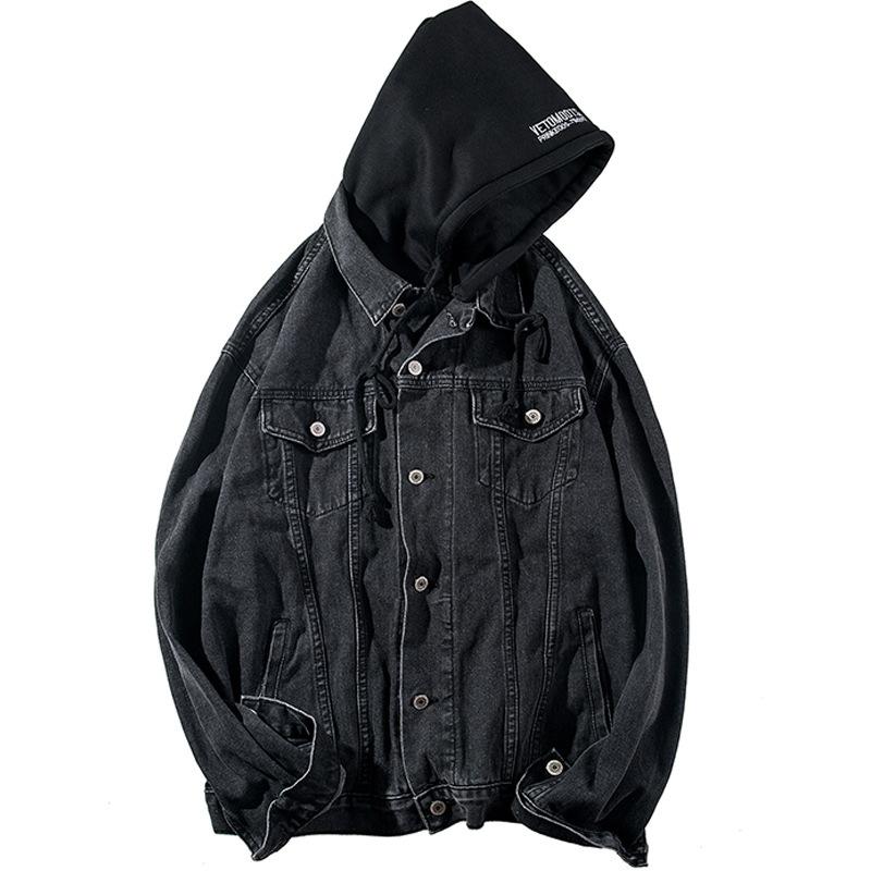 Men's Hooded Washed Denim Jacket 87048699U