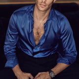 Men's Casual Solid Color Silk Long Sleeve Shirt 09259264Y