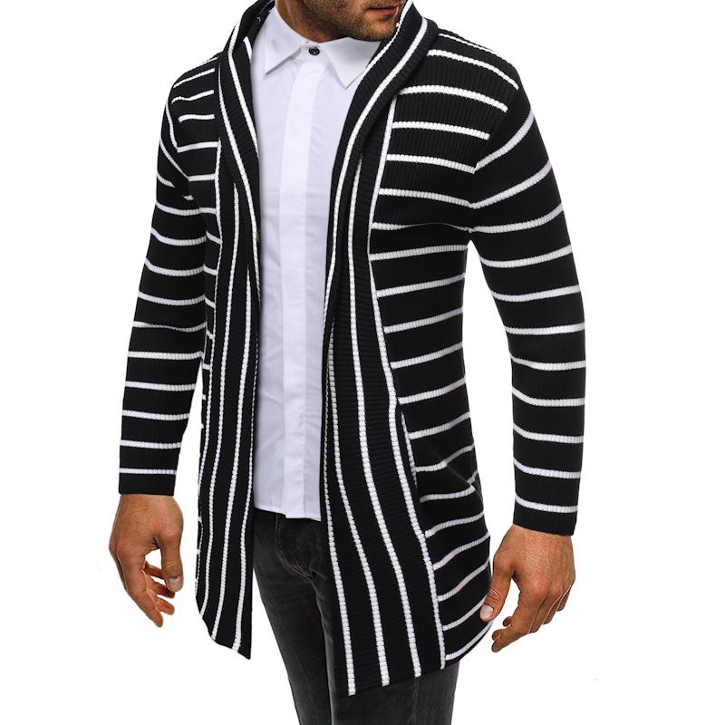 Men's Colorblock Striped Mid Length Hooded Cardigan 52461178X