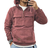 Men's Casual Solid Color Multi-pocket Loose Sports Hoodie 20659449M
