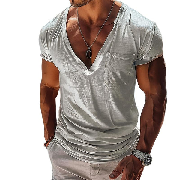 Men's V-Neck Retro Short Sleeve T-Shirt 35023590X