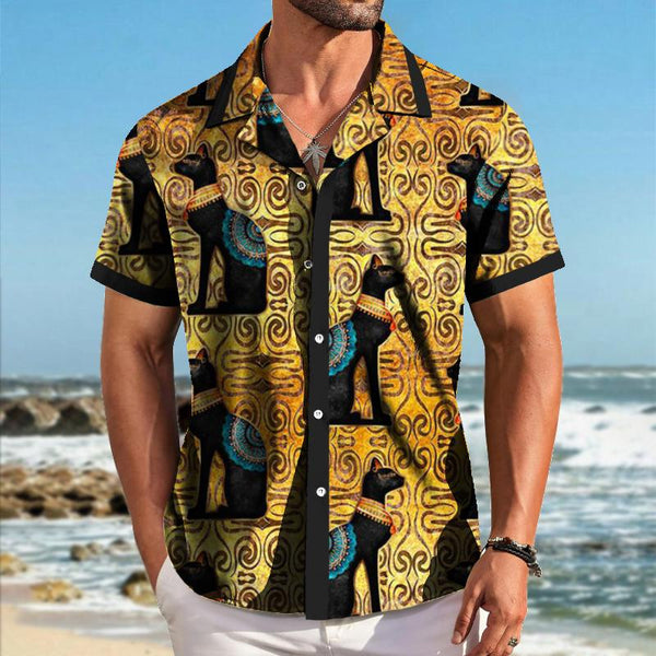 Men's Retro Rich Persian Cat Lapel Short Sleeve Shirt 97291439TO