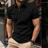 Men's Casual Solid Color Waffle Zipper Short-Sleeved Polo Shirt 60483710Y