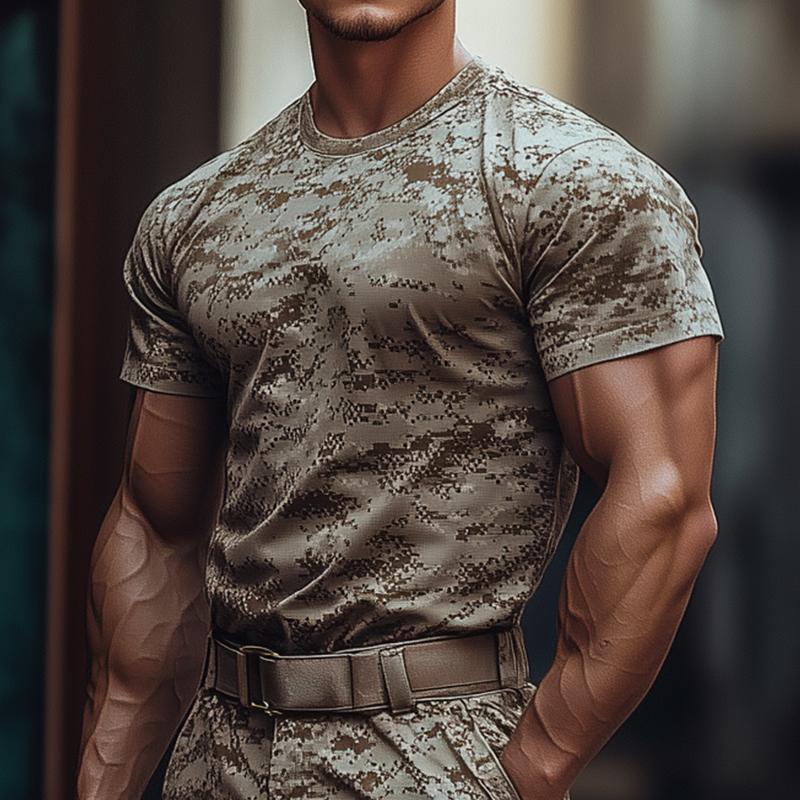 Men's Retro Casual Camouflage Round Neck Short Sleeve T-Shirt 51705339TO