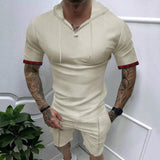 Men's Solid Waffle Hooded Short Sleeve Top Shorts Casual Set 24501678Z
