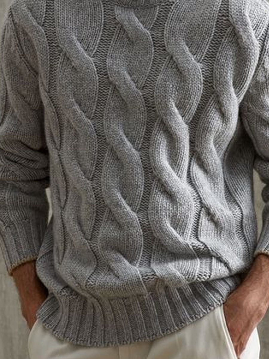 Gray Versatile Turtleneck Cable Knitted Pullover Sweater 87917986D