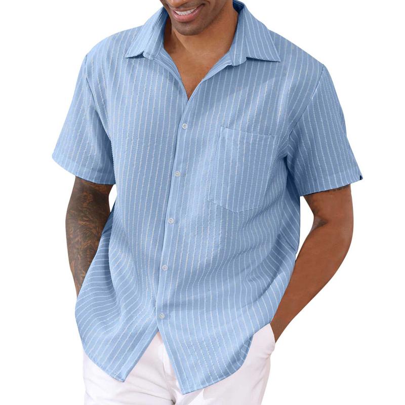 Men's Casual Striped Lapel Short Sleeve Shirt 16715565X