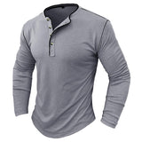 Men's Contrast Color Button Henley Neck Long Sleeve T-Shirt 77718830Y