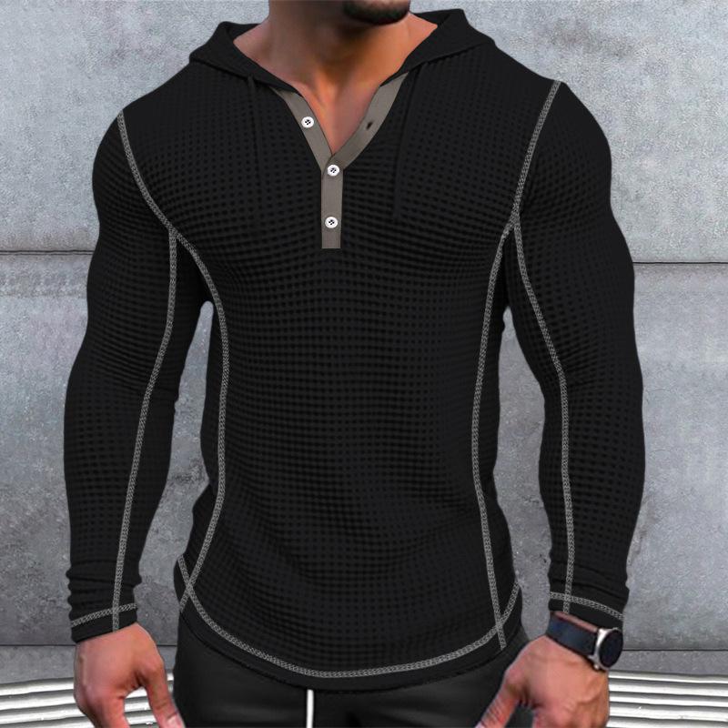 Men's Solid Waffle Long Sleeve Casual Hoodie 48232742Z