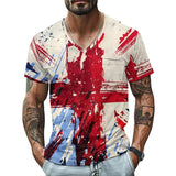 Men's V-neck Cross Graphic Print Casual Short Sleeve T-Shirt 39645238X