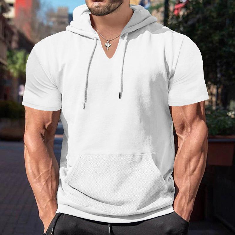 Men's Fashion Solid Loose Hooded Short Sleeve Casual T-shirt 17559716Z