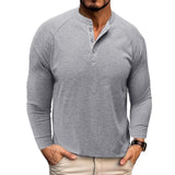 Men's Casual Solid Color Henley Collar Raglan Long Sleeve T-Shirt 50906105Y