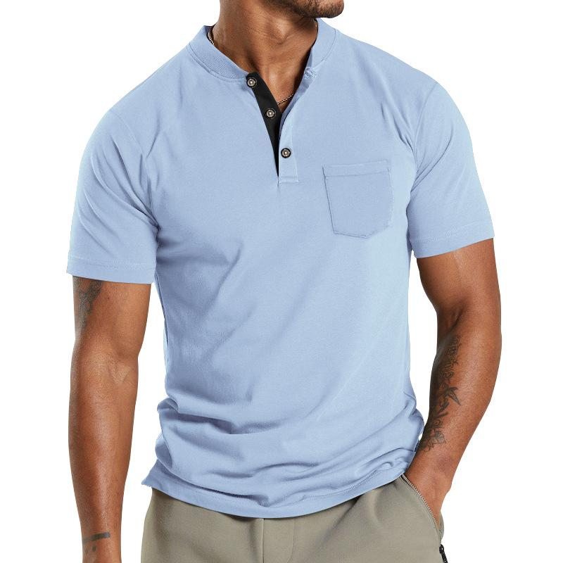 Men's Solid Henley Collar Breast Pocket Short Sleeve T-shirt 16261957Z