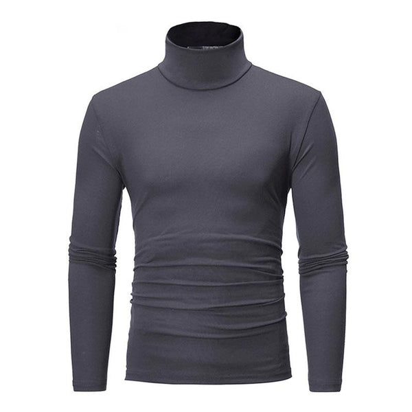 Men's Casual High Collar Solid Color Long Sleeve T-Shirt 40740072M
