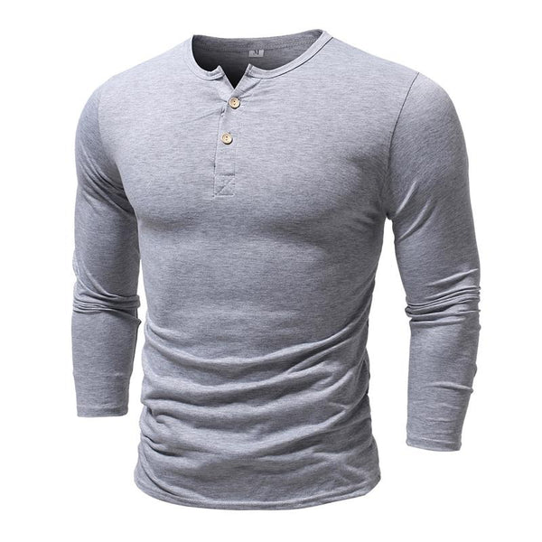 Men's Solid Color Two-button Long-sleeved T-shirt 18516839X