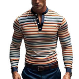 Men's Colorblock Striped Henley Collar Long Sleeve Casual T-shirt 43909825Z