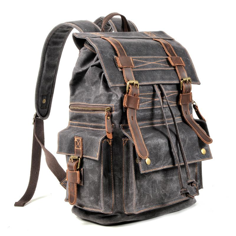 Herren-Rucksack aus Bienenwachs-Canvas im Vintage-Stil mit mehreren Taschen, 92970713Y