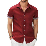 Men's Plaid Colorblock Lapel Single-Breasted Short-Sleeved Shirt 57973437Y