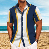 Men's Casual Striped Lapel Short Sleeve Shirt 52374699TO