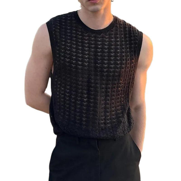 Men's Solid Hollow Out Round Neck Sleeveless Knit Tank Top 58186235Z