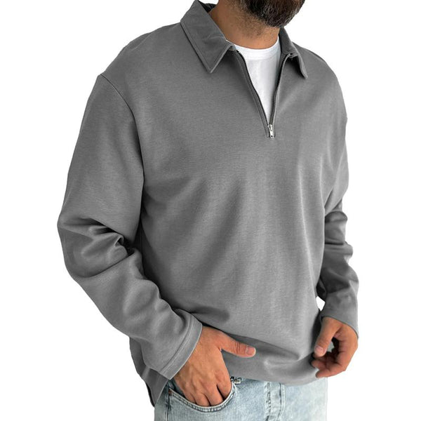 Men's Vintage Solid Color Half Zip Lapel Long Sleeve Sweatshirt 72131898Y