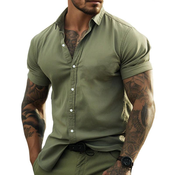 Men's Casual Muscular Lapel Short Sleeve Shirt 56281237TO