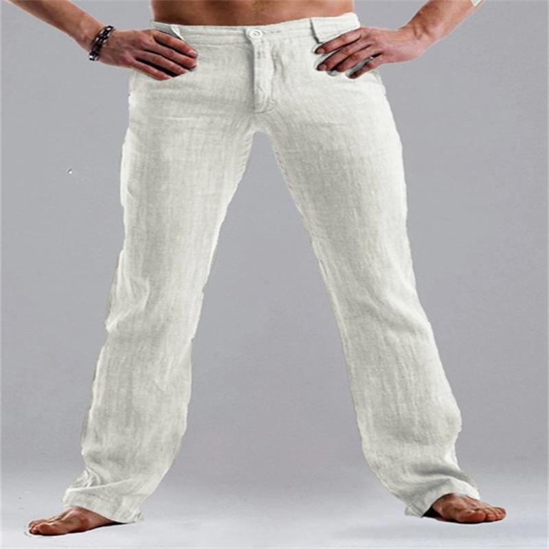 Pantalones rectos holgados de lino con bolsillos y color liso para hombre 49899241X