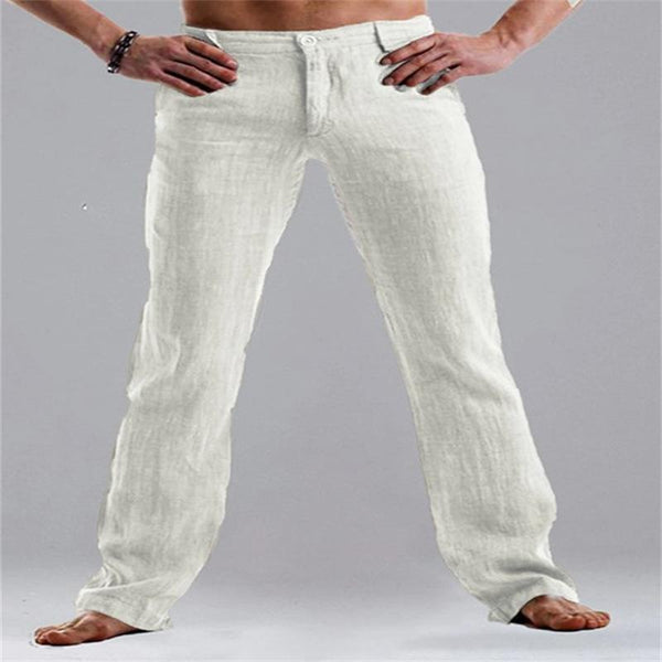 Men's Linen Pocket Straight Solid Color Loose Pants 49899241X