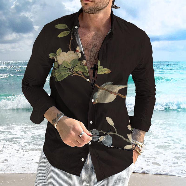 Men's Retro Floral Beach Street Long Sleeve Shirt 74149163TO
