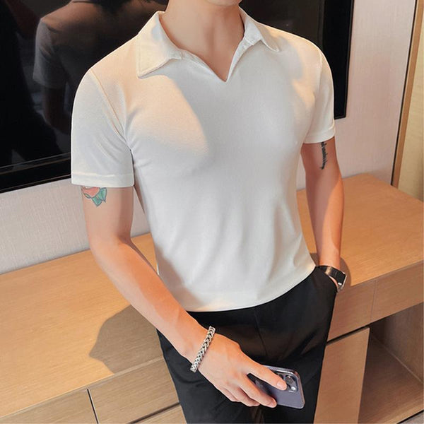 Men's Casual V-Neck Breathable Slim Short-Sleeved Polo Shirt 26550299M
