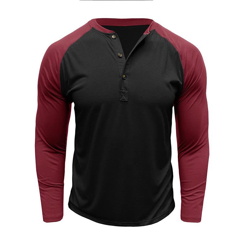 Men's Casual Colorblock Henley Collar Slim Fit Long Sleeve T-Shirt 79379658M