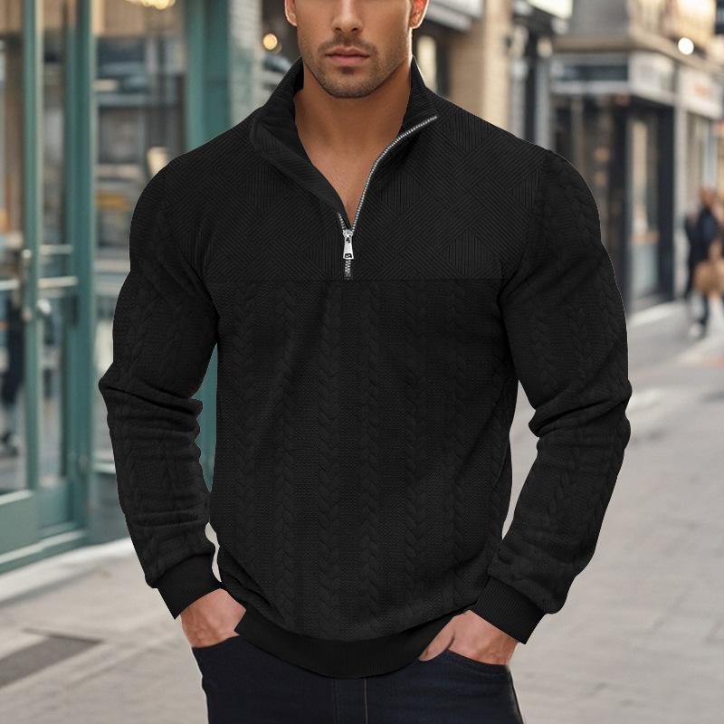 Men's Retro Casual Stand Collar Zipper Loose Jacquard Sweatshirt 57147354X