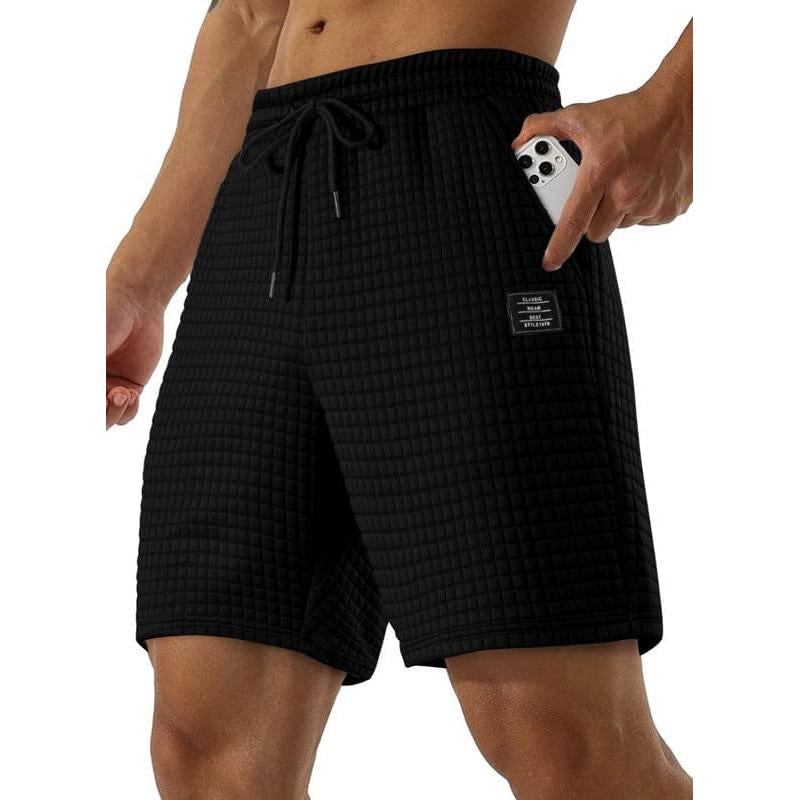 Men's Solid Color Waffle Athletic Drawstring Shorts 88296521Y