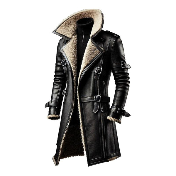 Men's Zippered Mid-length Leather Coat 88799708X