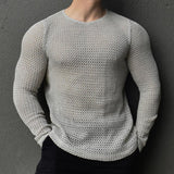 Men's Retro Casual Solid Color Round Neck Hollow Knit Sweater 17181760TO