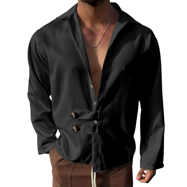 Men's Casual Loose Lapel Button Long Sleeve Shirt 22880207M