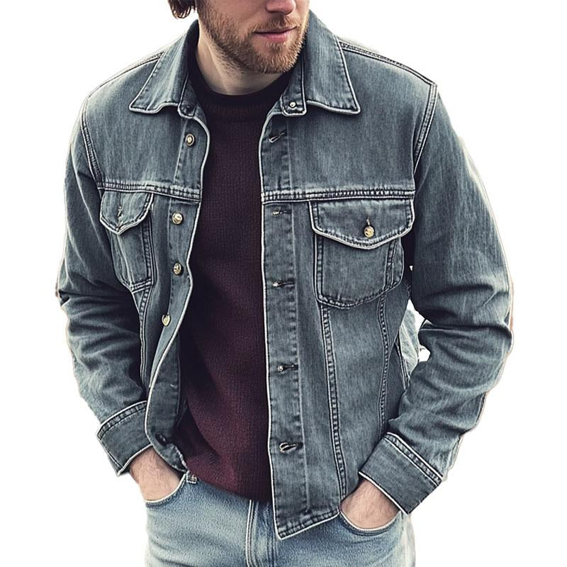 Men's Vintage Washed Lapel Denim Jacket 84047709X