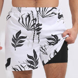 Men's Casual Hawaiian Print Double Layer Board Shorts 87750529M